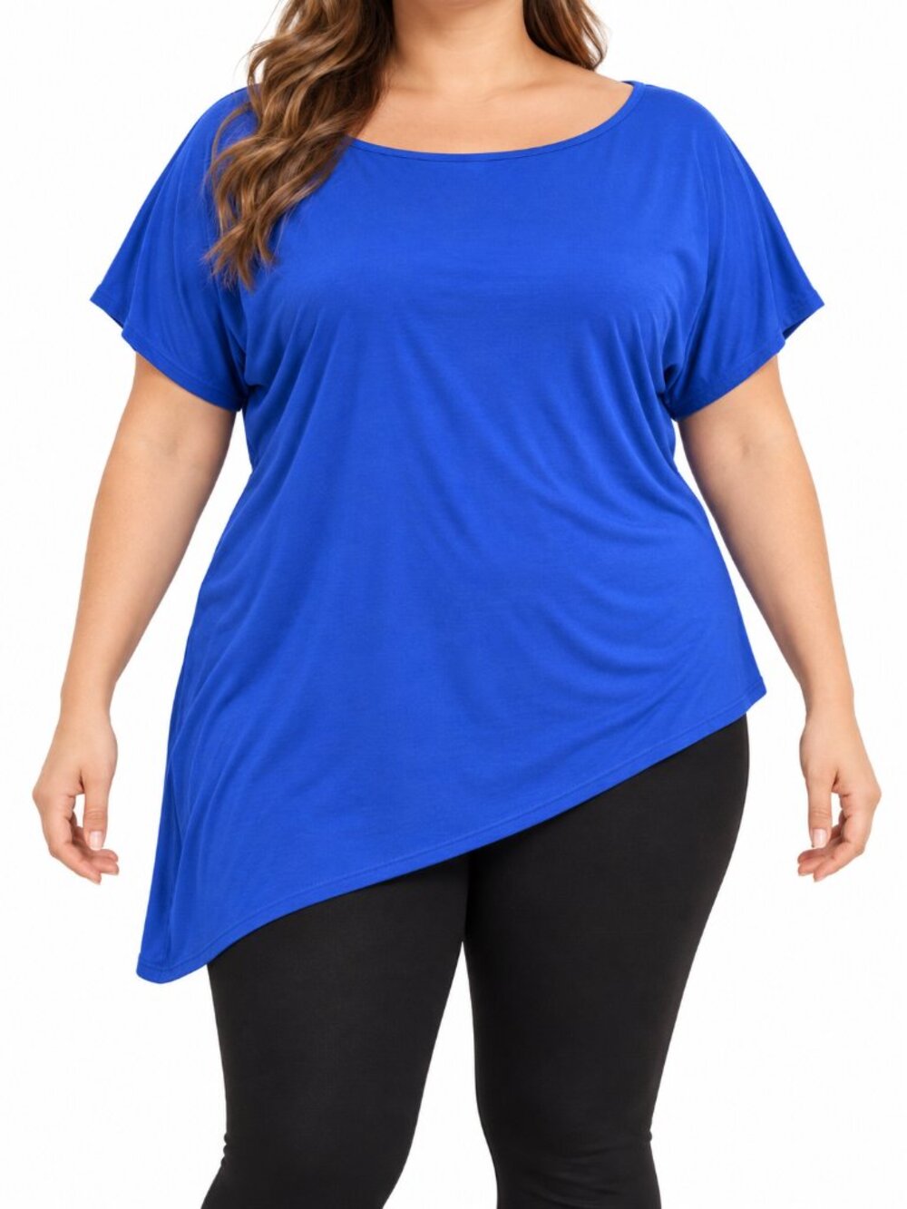 Women’s 3XL Royal Blue Asymmetrical Hem Short Sleeve Top, 3XL